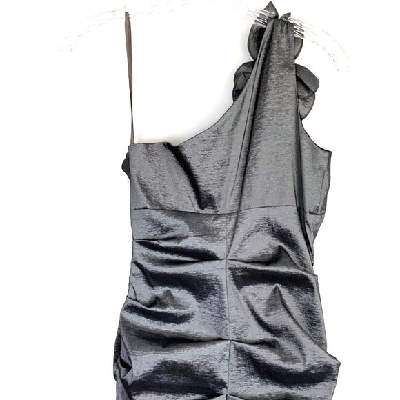 Cache Dark Silver One-shoulder Prom Homecoming Cocktail Party Dress Size 6-4 - Picture 5 of 16